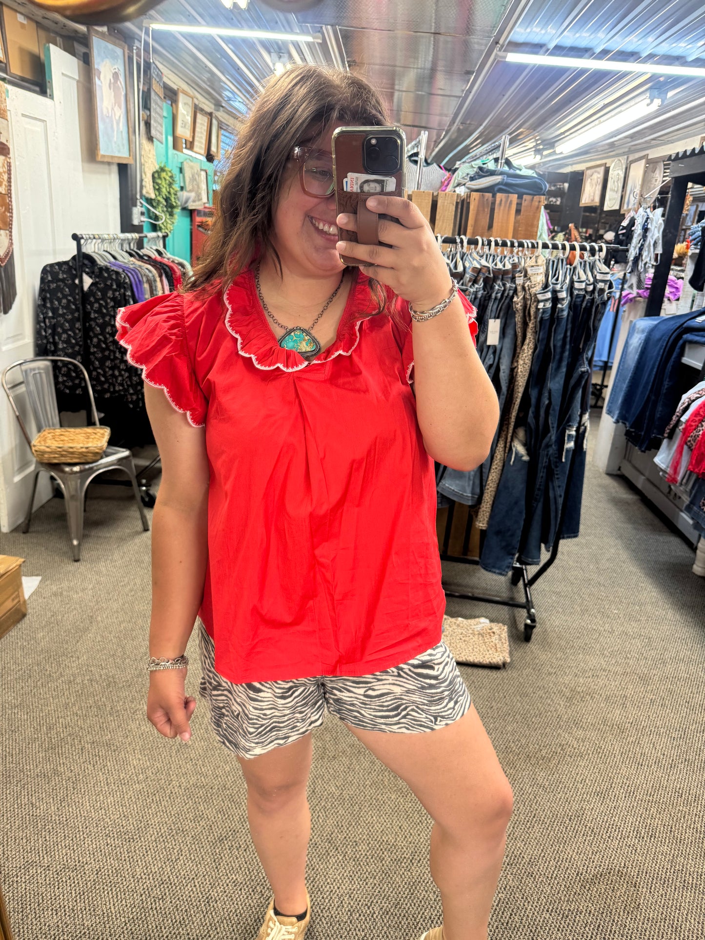 Red  ruffle sleeve top