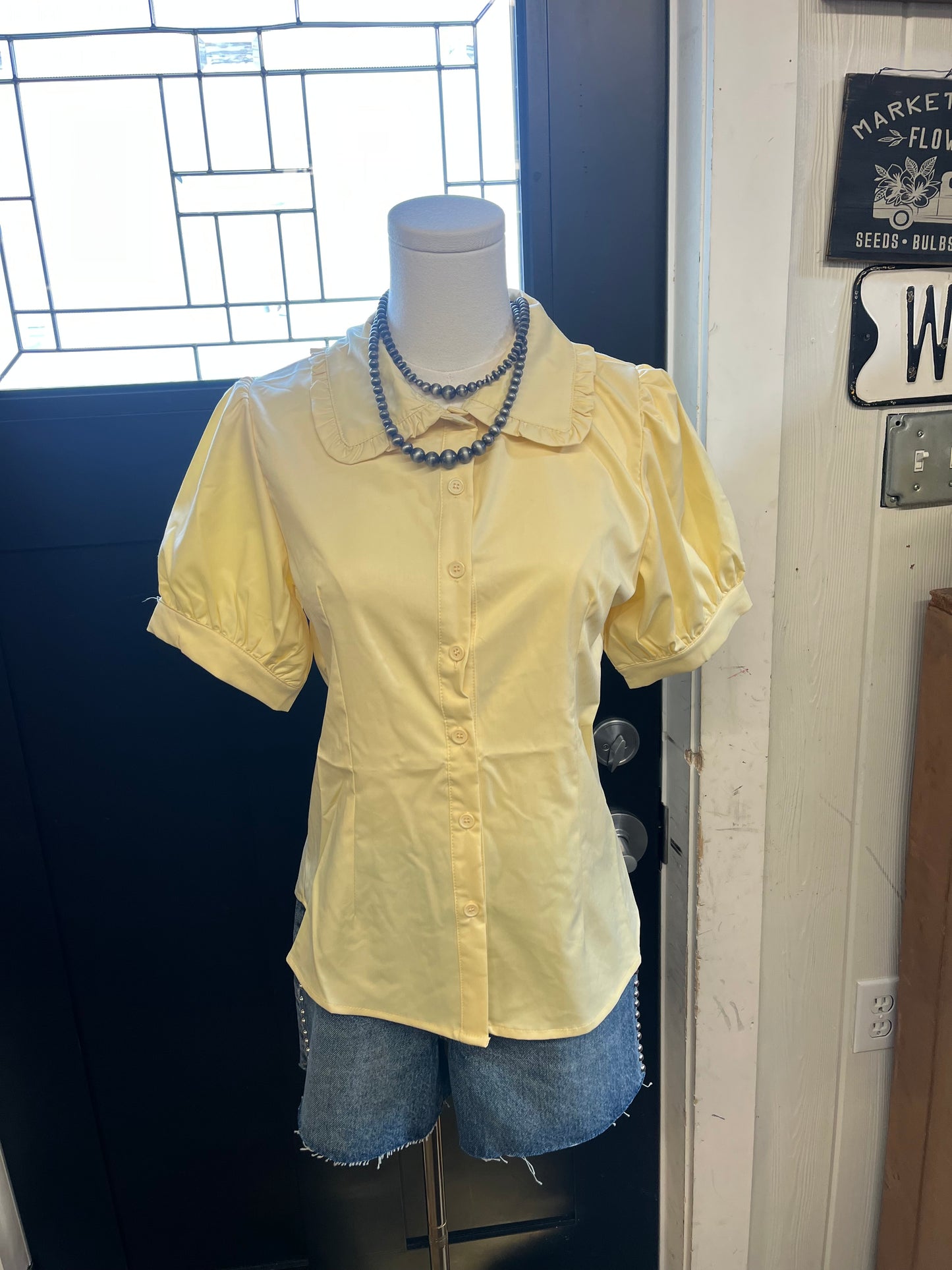 Yellow Ruffle Collar Top