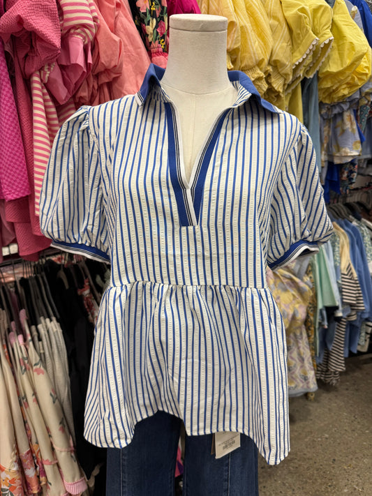 Blue Striped Collar Top