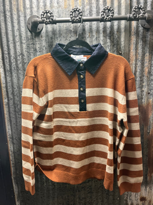 Caramel Striped Denim Top