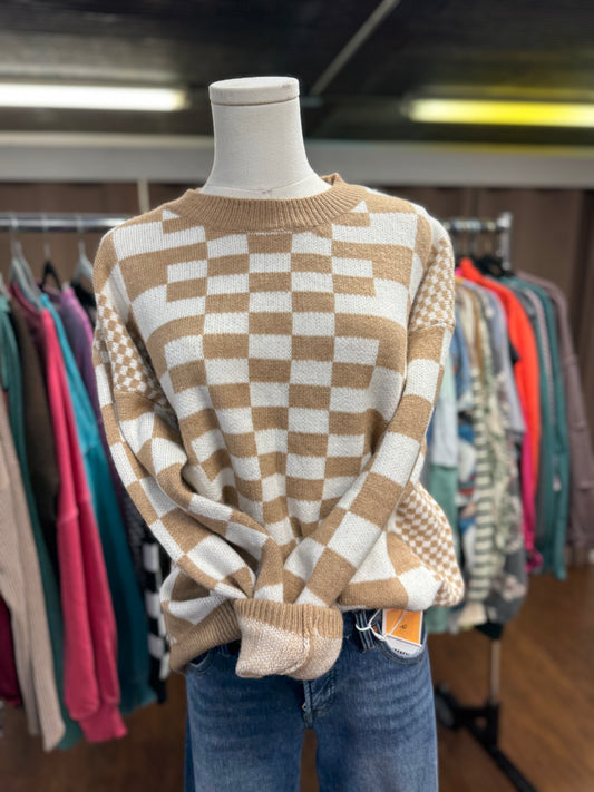 Cream Plaid Sweater