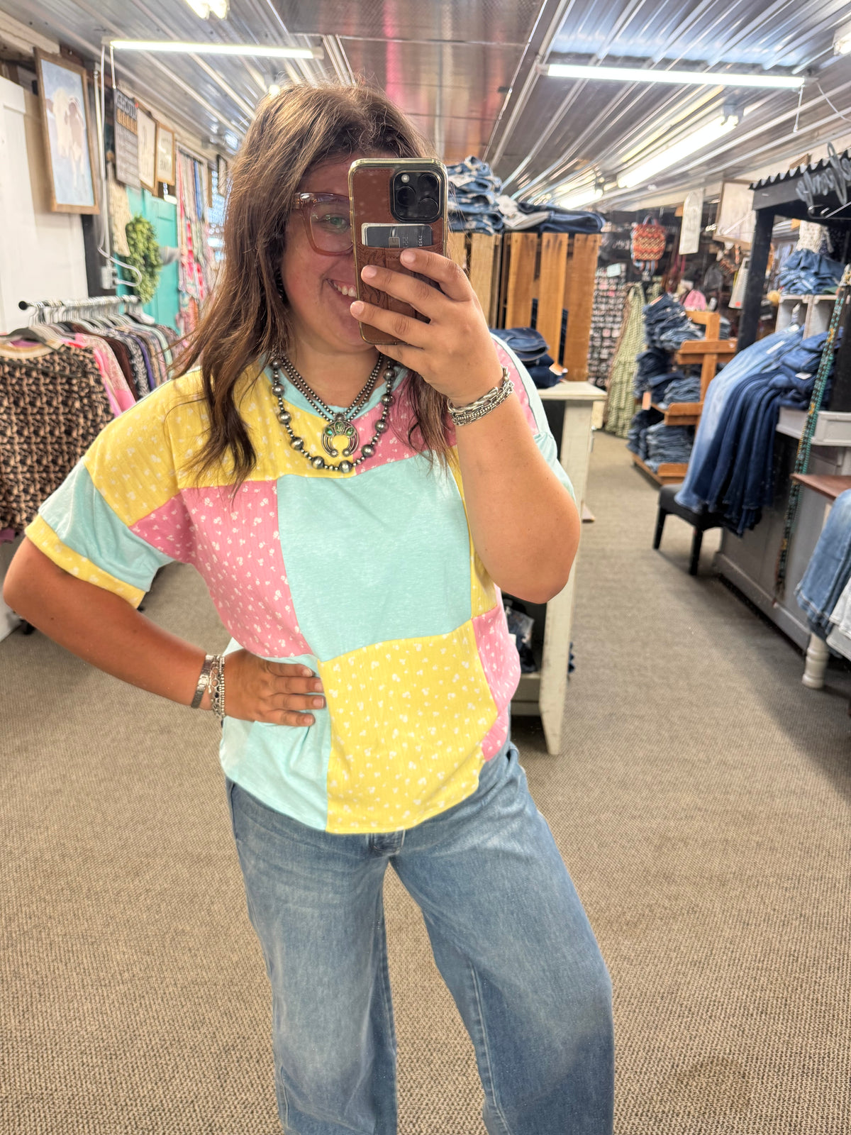 Yellow and Blue Colorblock Top