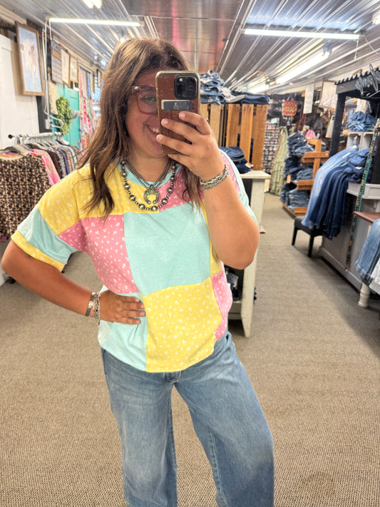 Yellow and Blue Colorblock Top