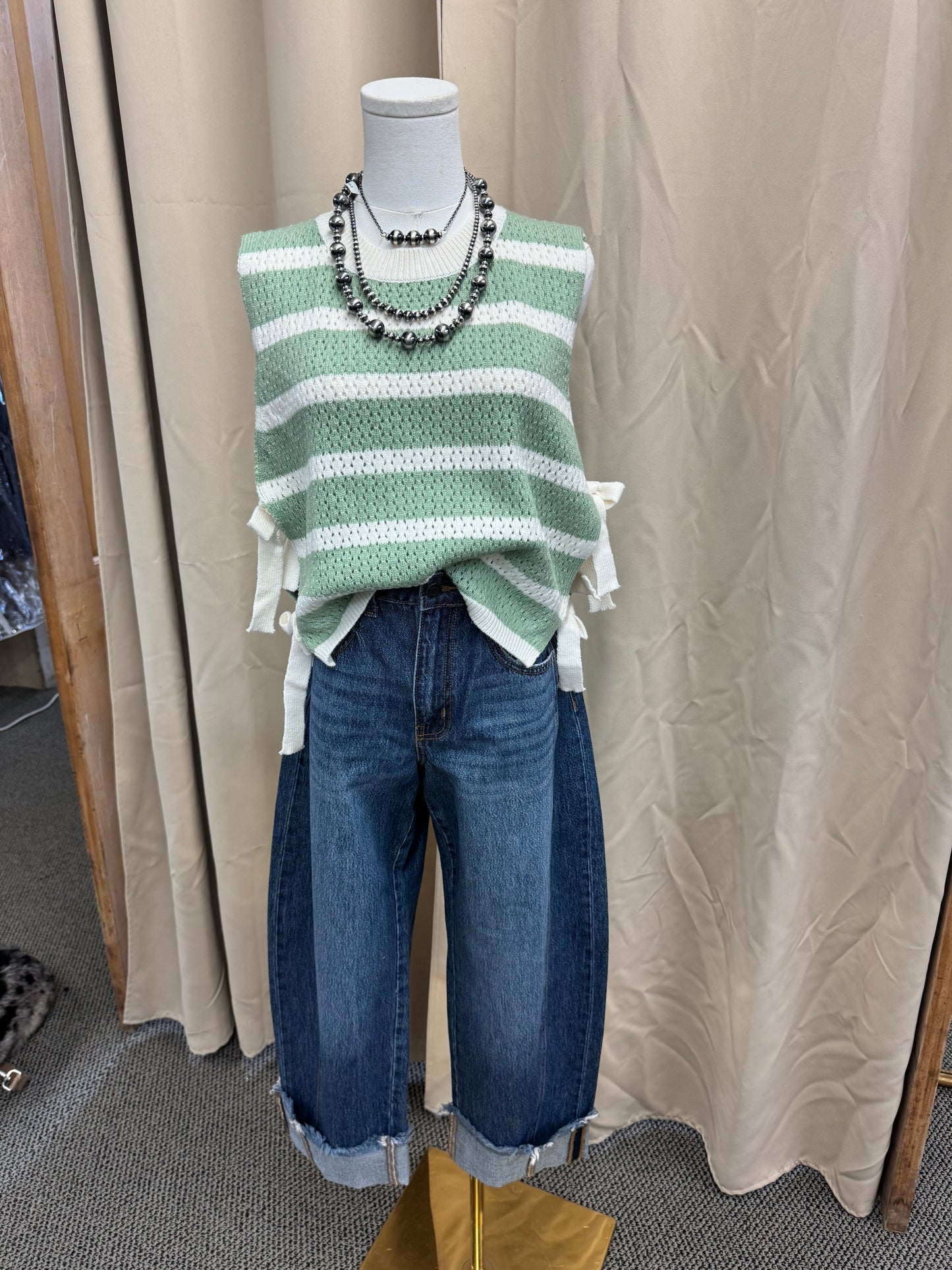 Green Striped Sweater Top