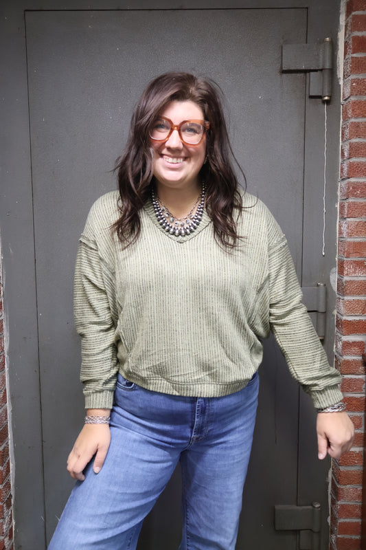 Olive Ribbed Long Sleeve