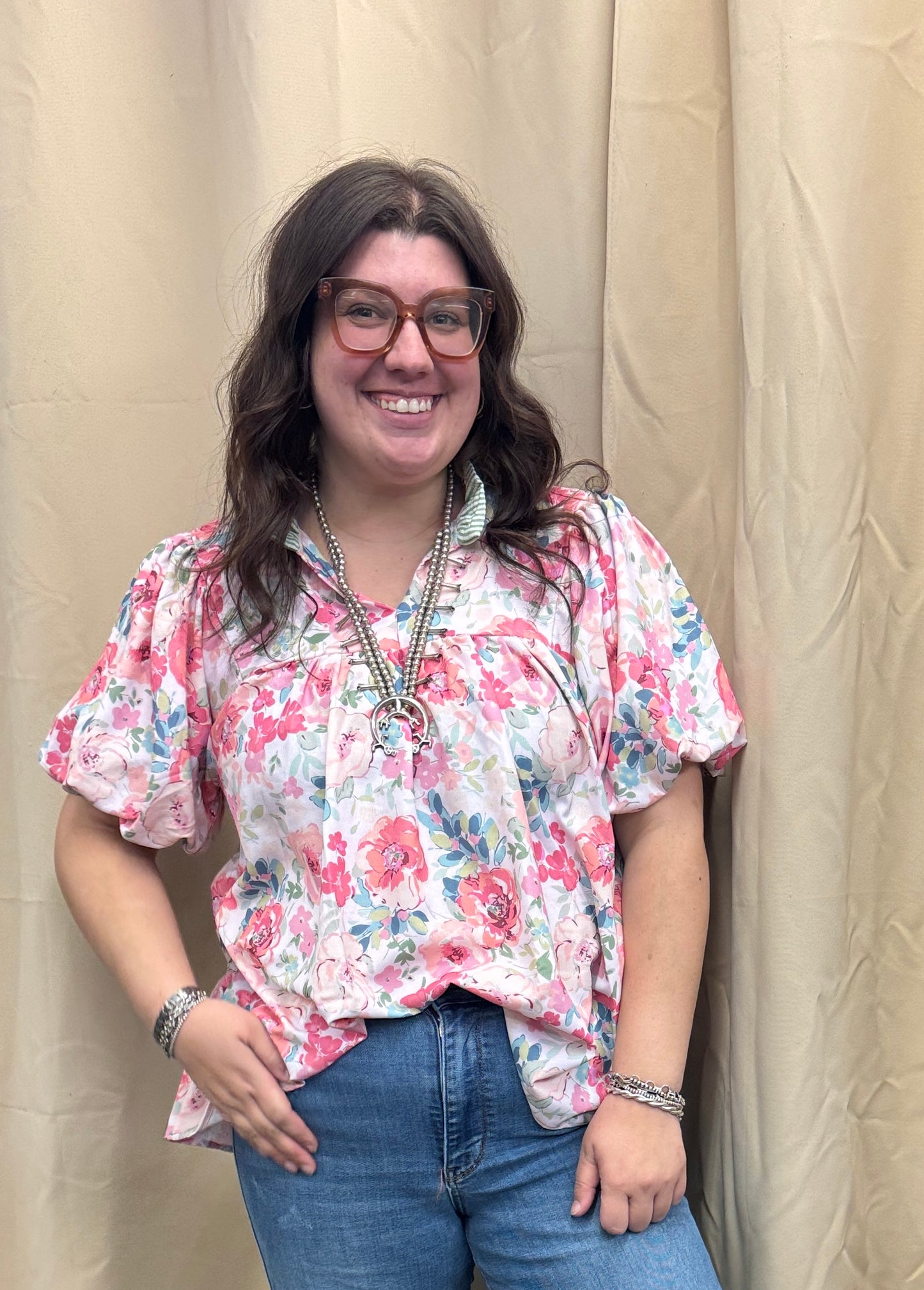 Pink and Sage Floral Top
