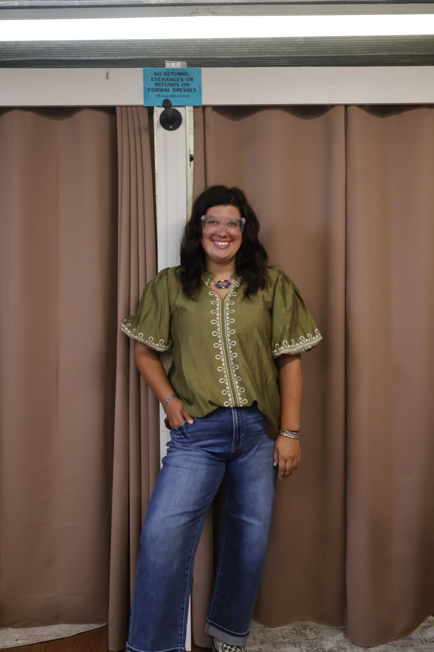 Olive Embroidered Top