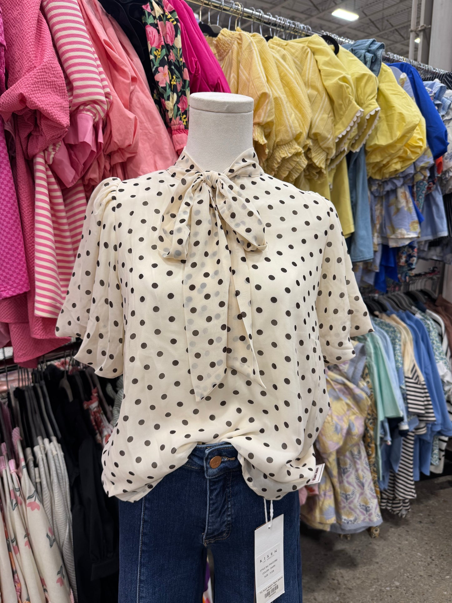 Cream Tie Polka Dot Top
