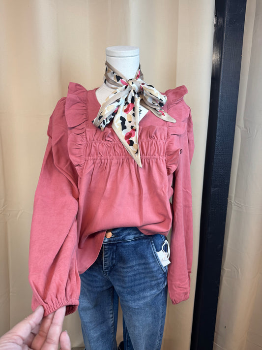 Pink Suede Ruffle Top