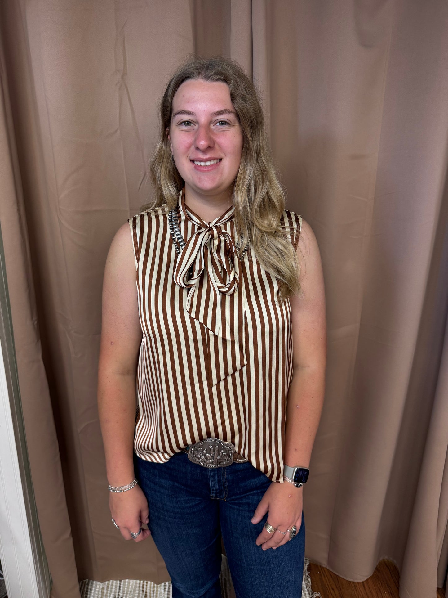 Brown Striped Tie Top