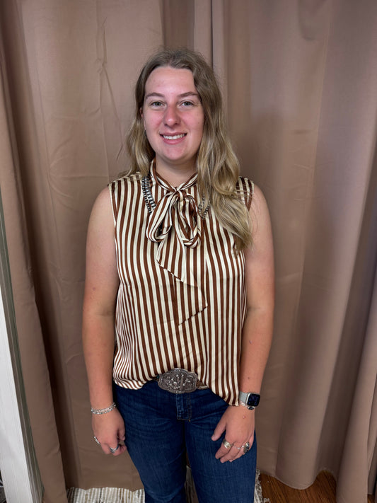 Brown Striped Tie Top