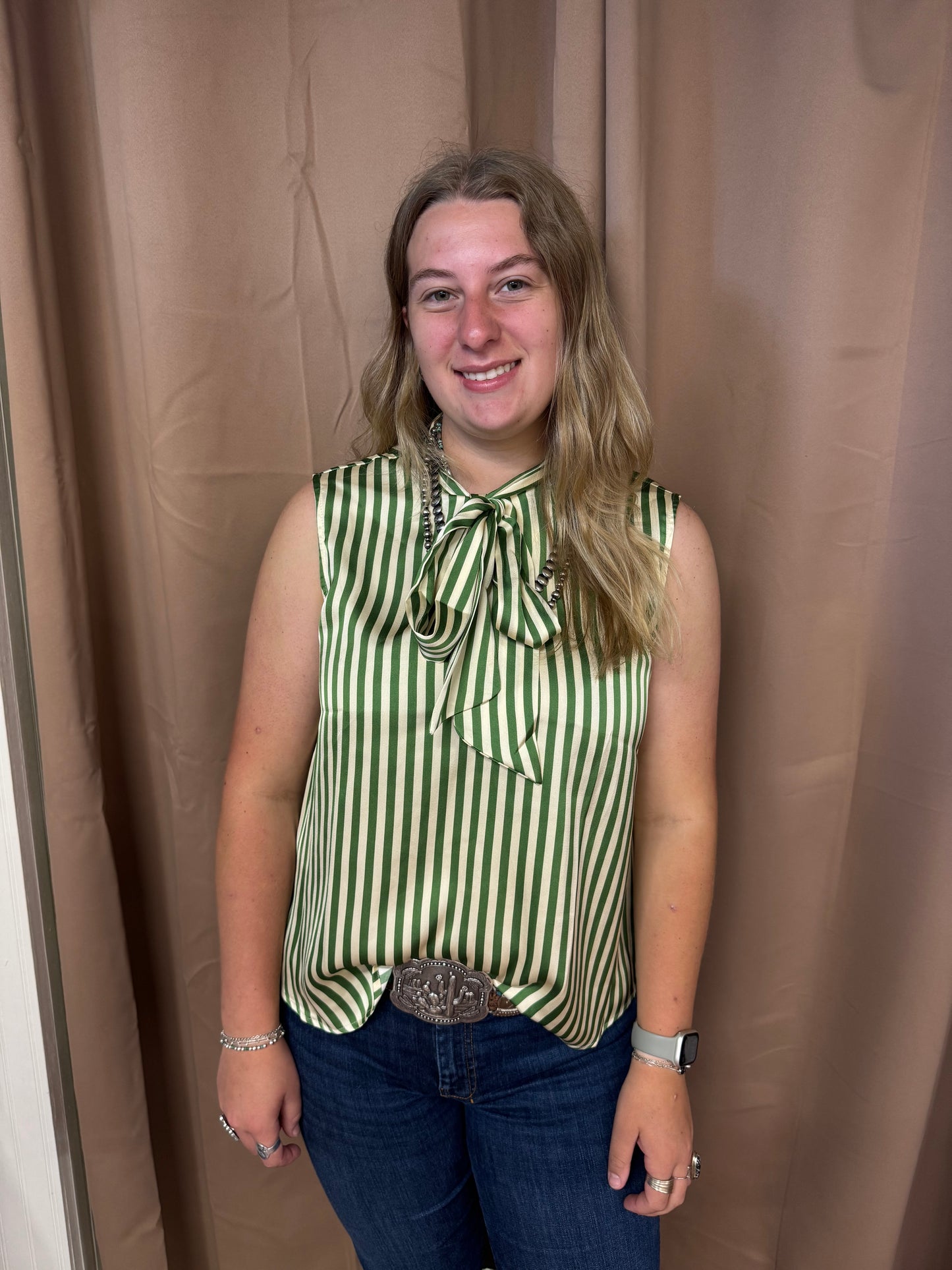 Green Striped Tie Top