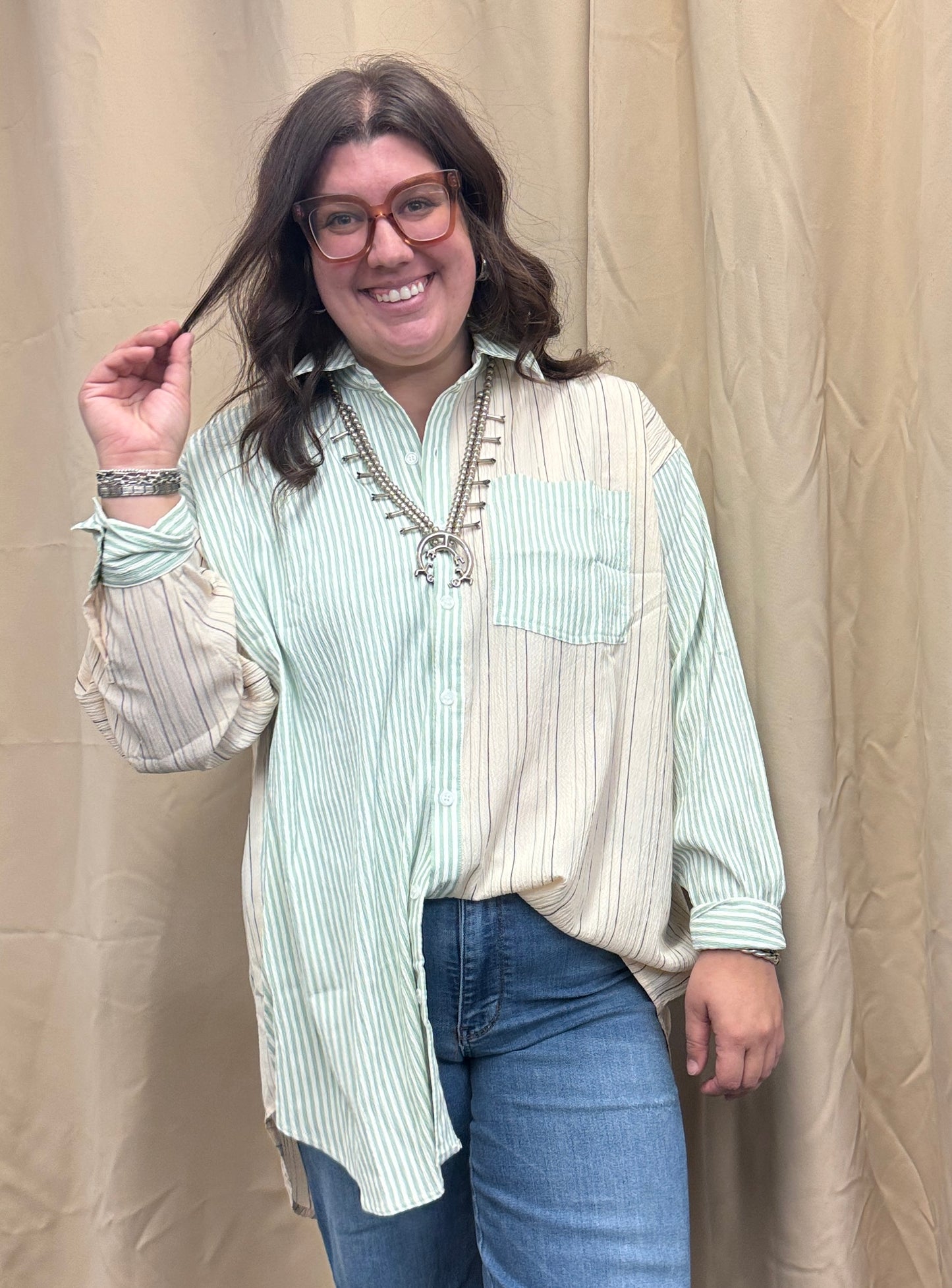 Sage and Cream Striped Top