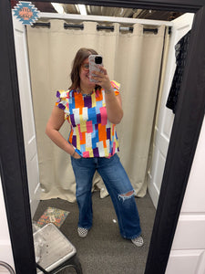 Multicolor Print Ruffle Top