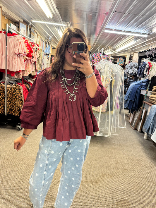 Burgundy Pintuck Top