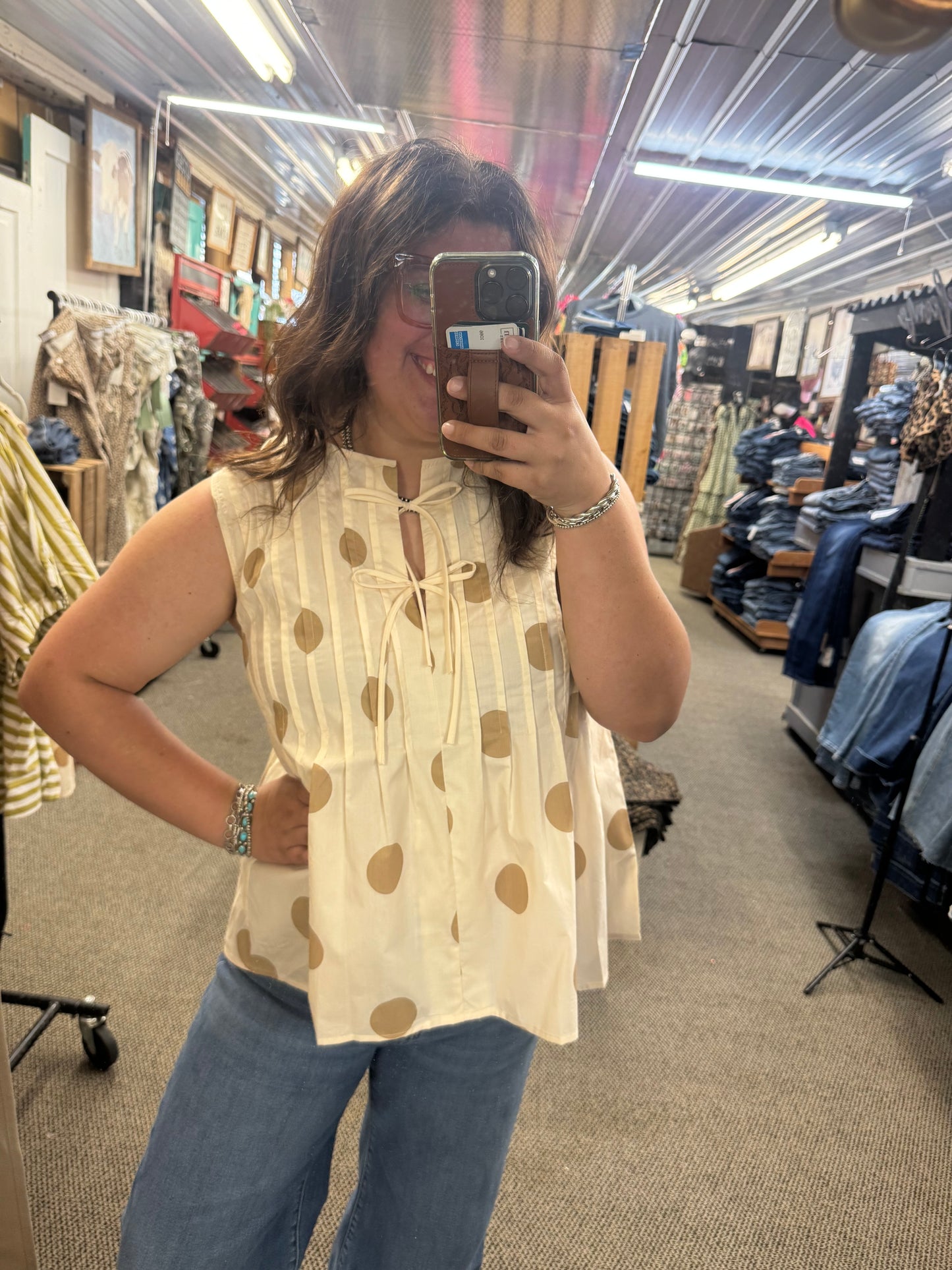 Polka Dot Pleated Tank