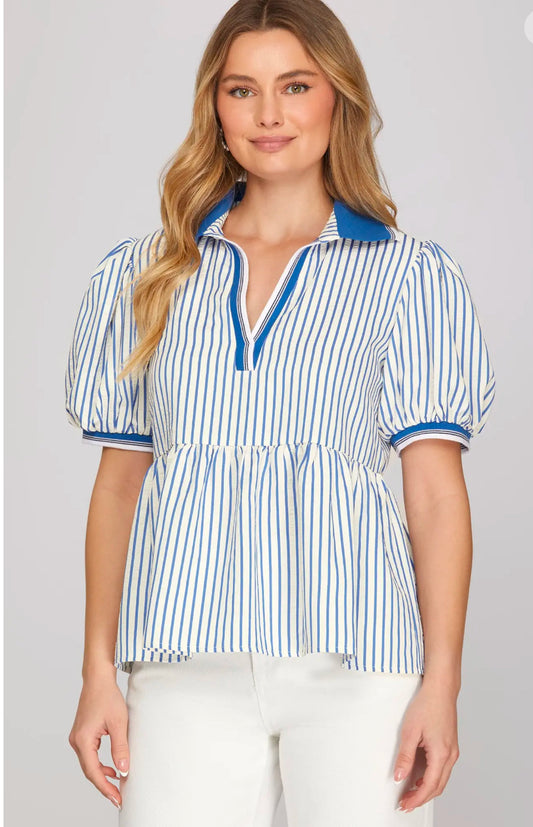 Blue Striped Collar Top