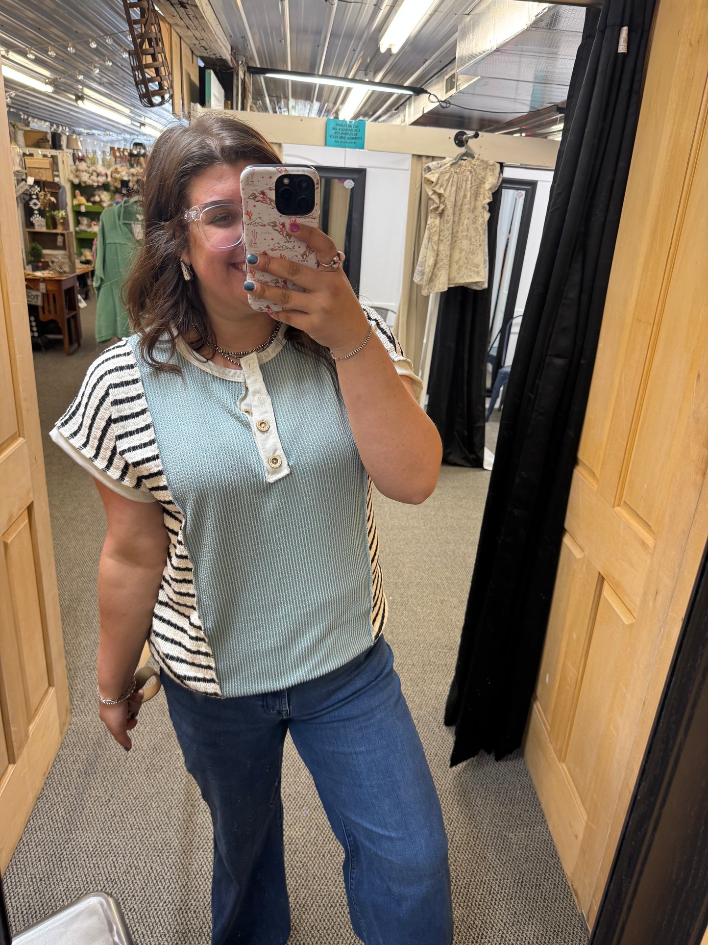 Light Blue & Striped Top