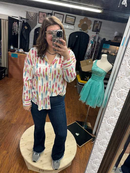 White Pattern Button Up