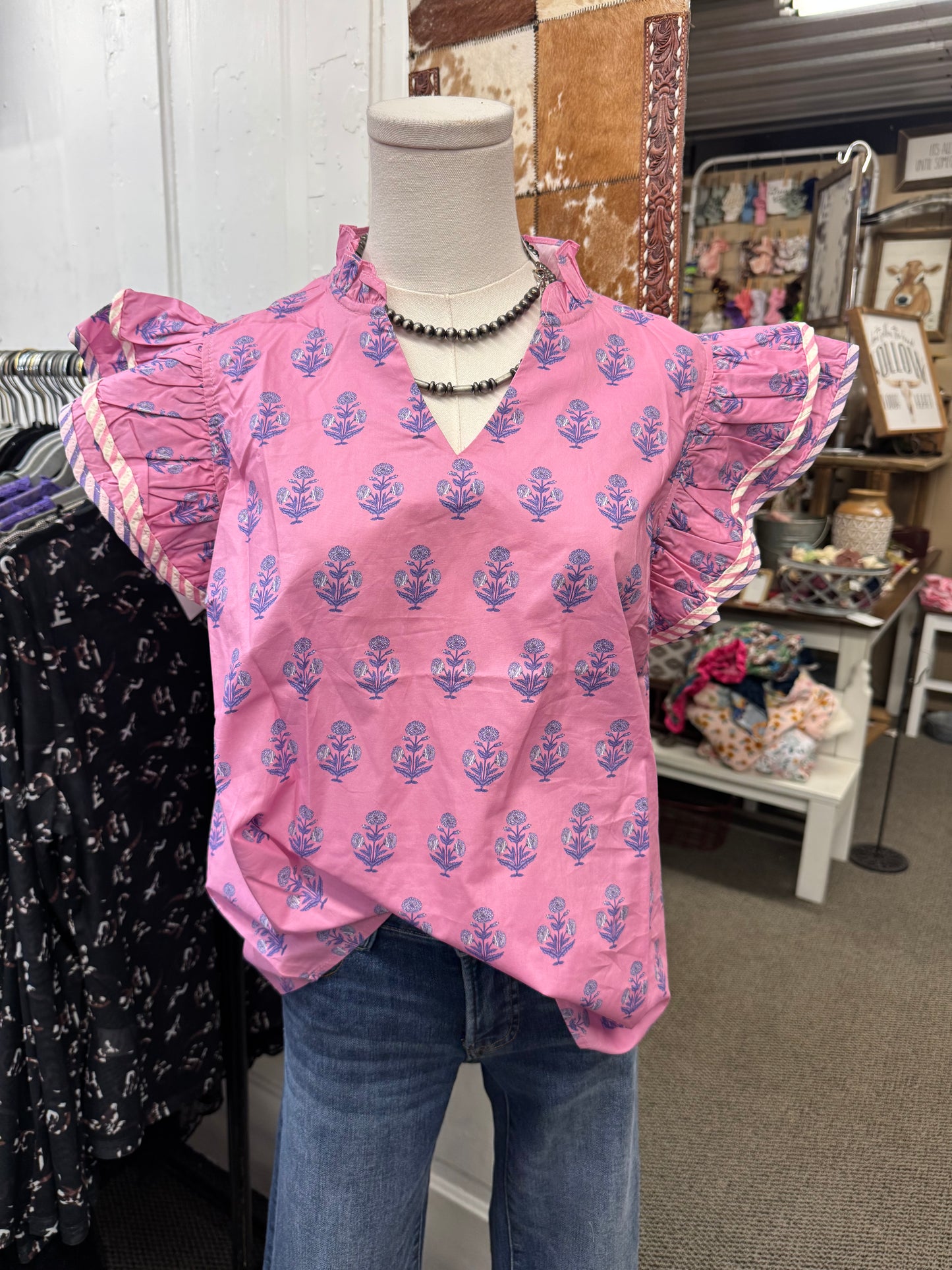 Pink Floral Print Top