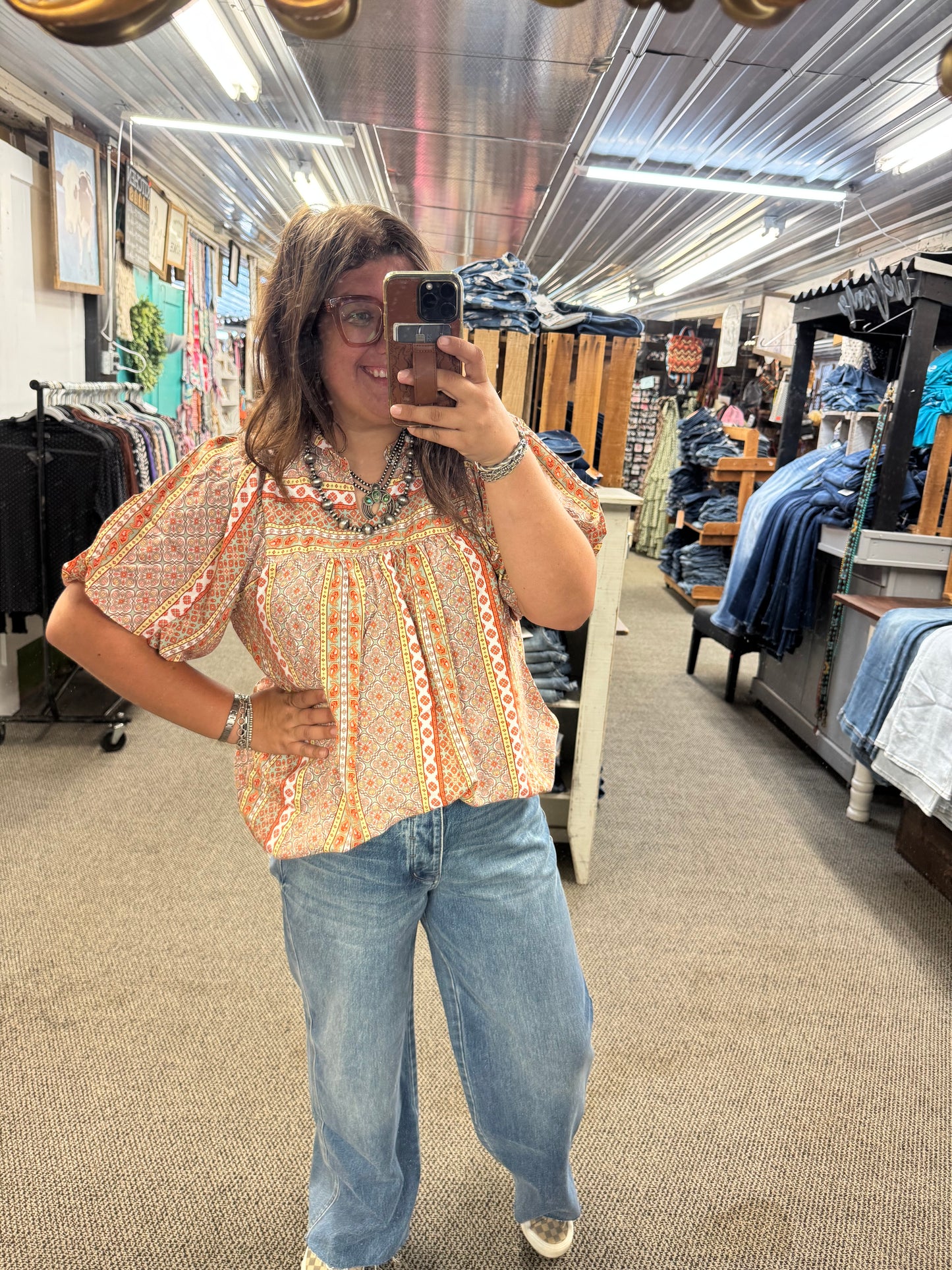 Orange Patterned Top