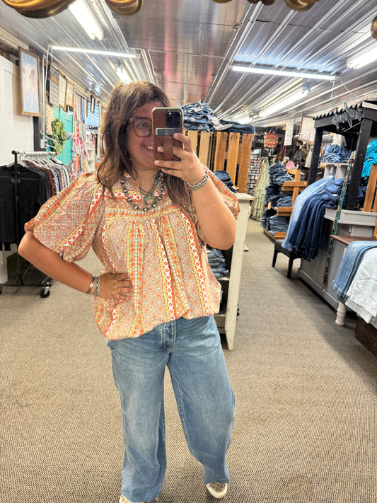 Orange Patterned Top