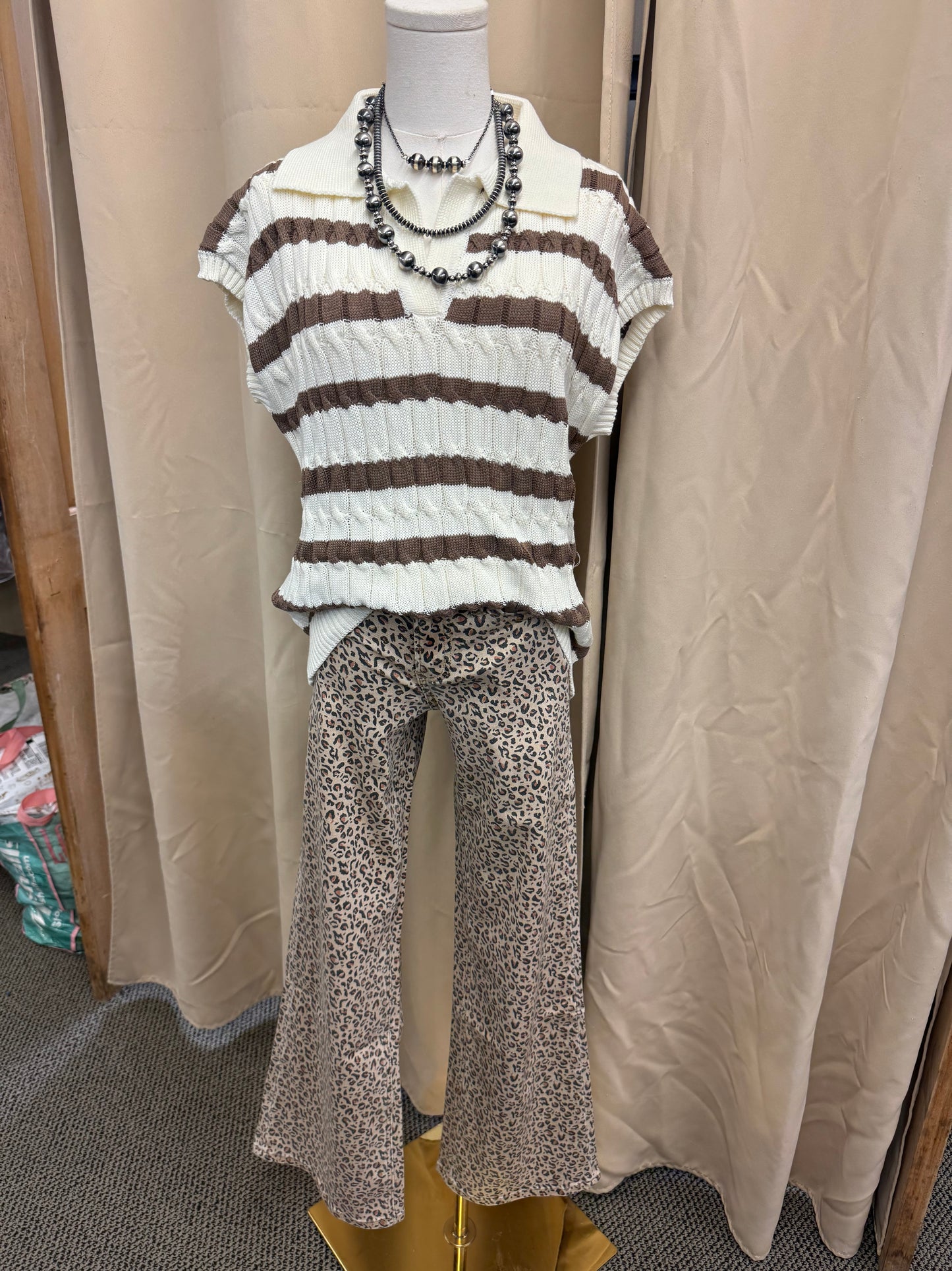 Brown Striped Sweater Top