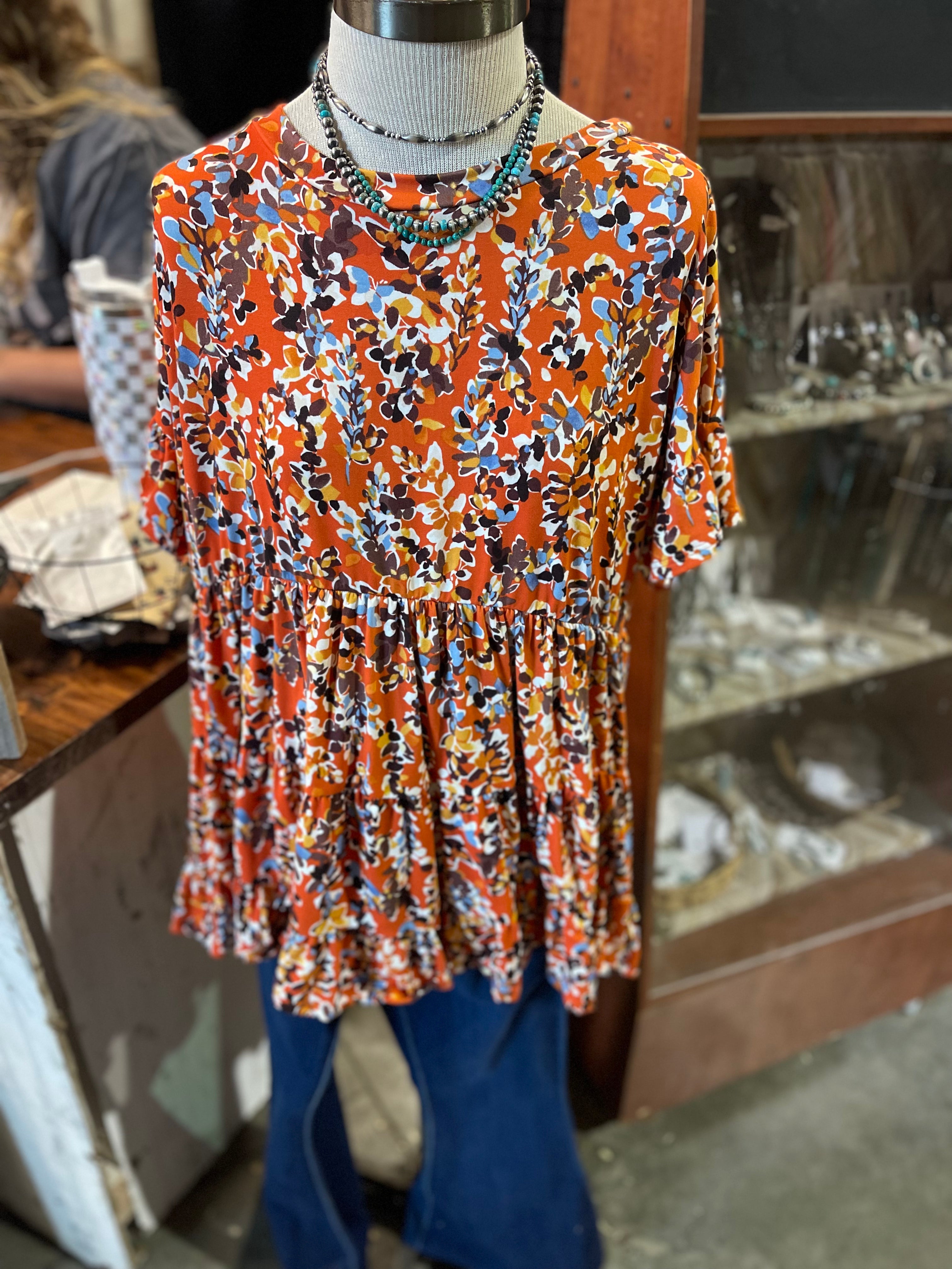 Rust SS Floral Top