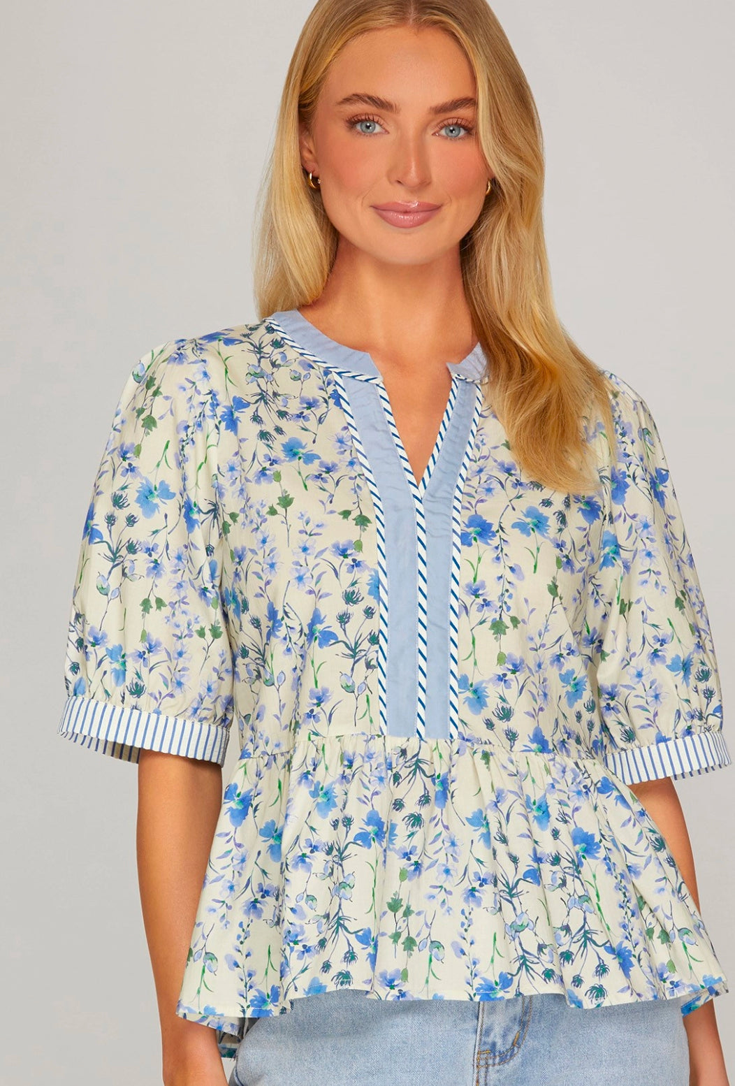 Blue Floral Babydoll Top