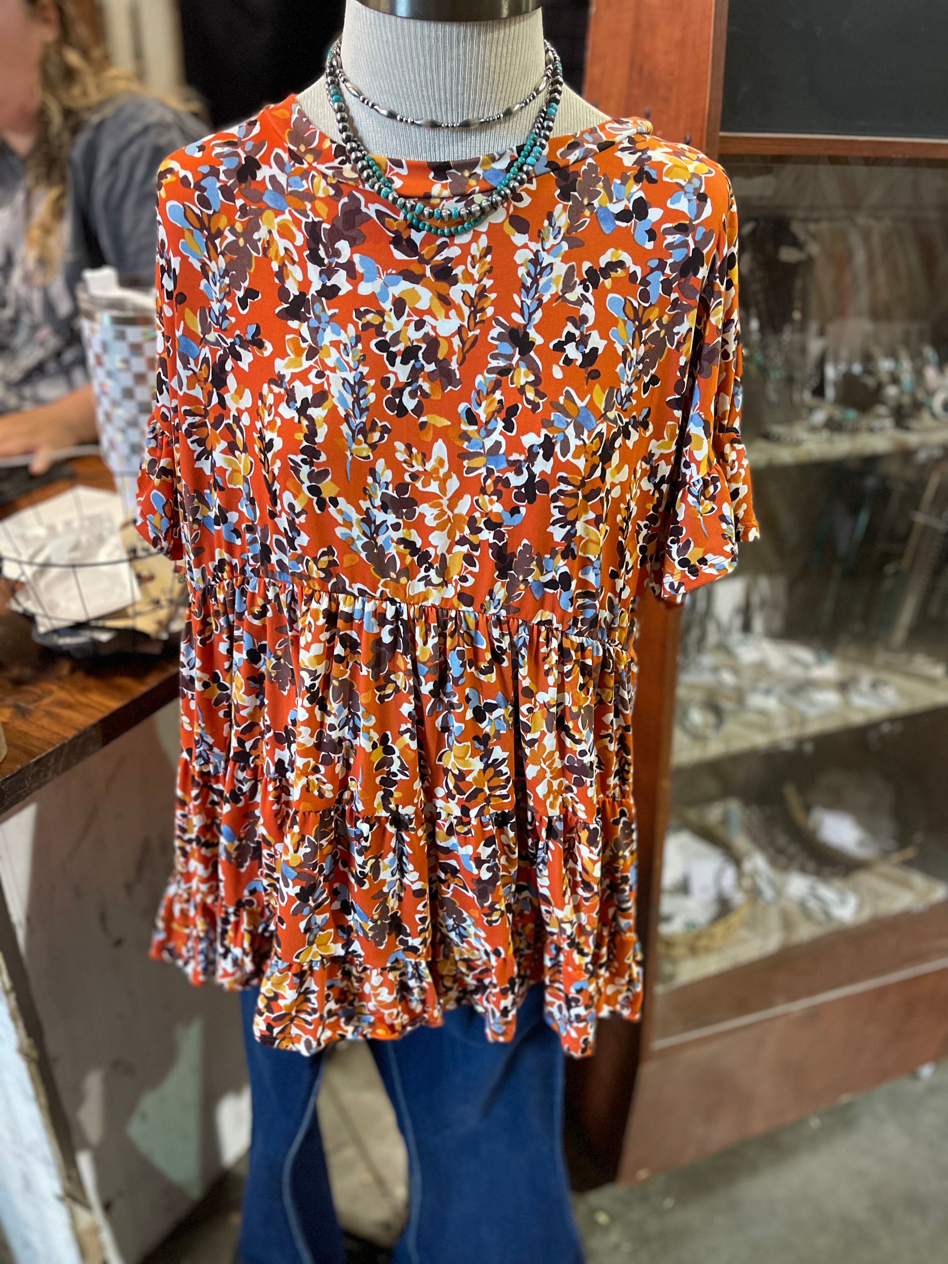 Rust SS Floral Top
