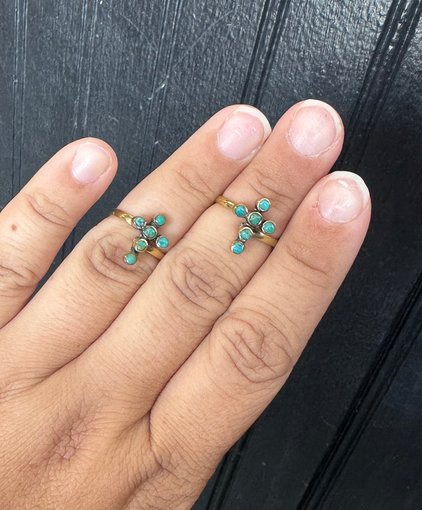 Brass Turquoise Cross Ring