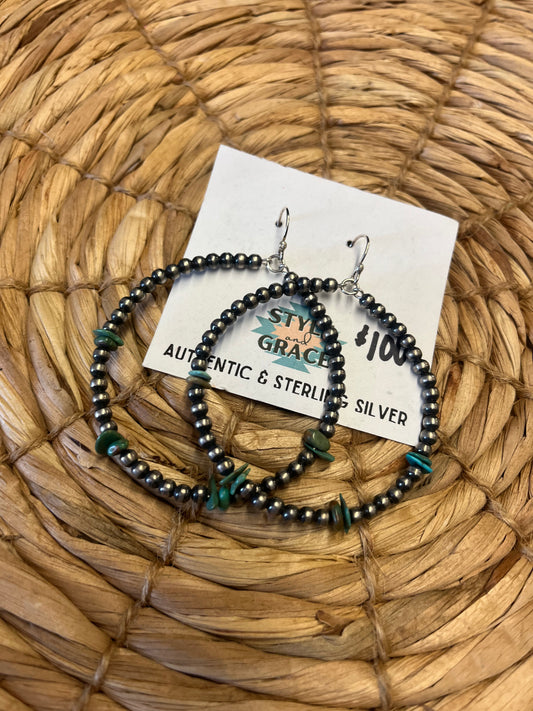 Pearl and Turquoise Hoop Earrings