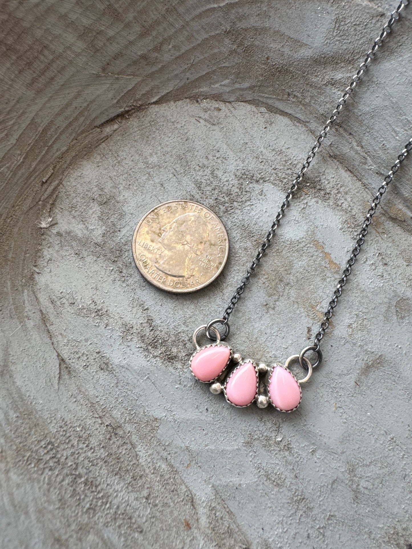 Pink Conch Three Stone Necklace