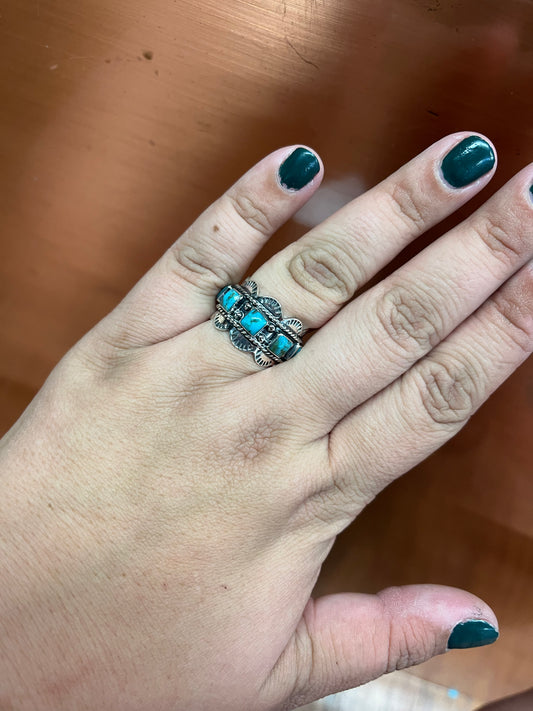 Silver + Turquoise Scallop Ring