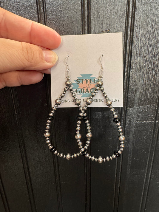 Onyx and Pearl Teardrop Hoops