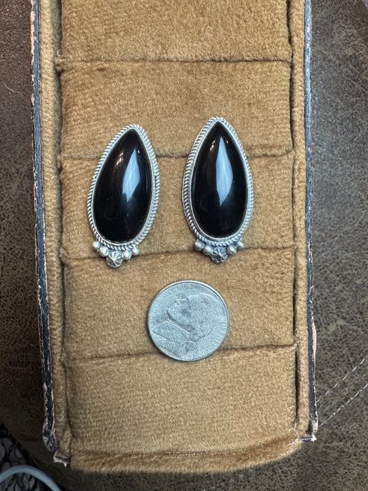 Long Onyx Teardrop Earrings