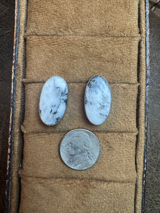 White Buffalo Oval Earrings