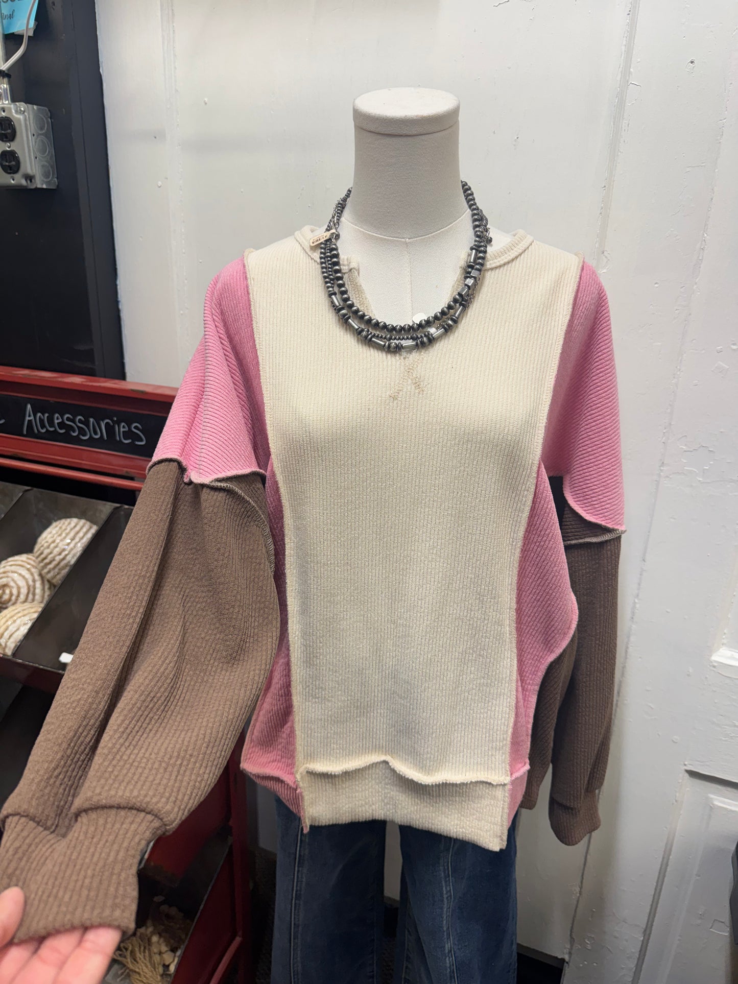 Pink and Mocha Colorblock Top