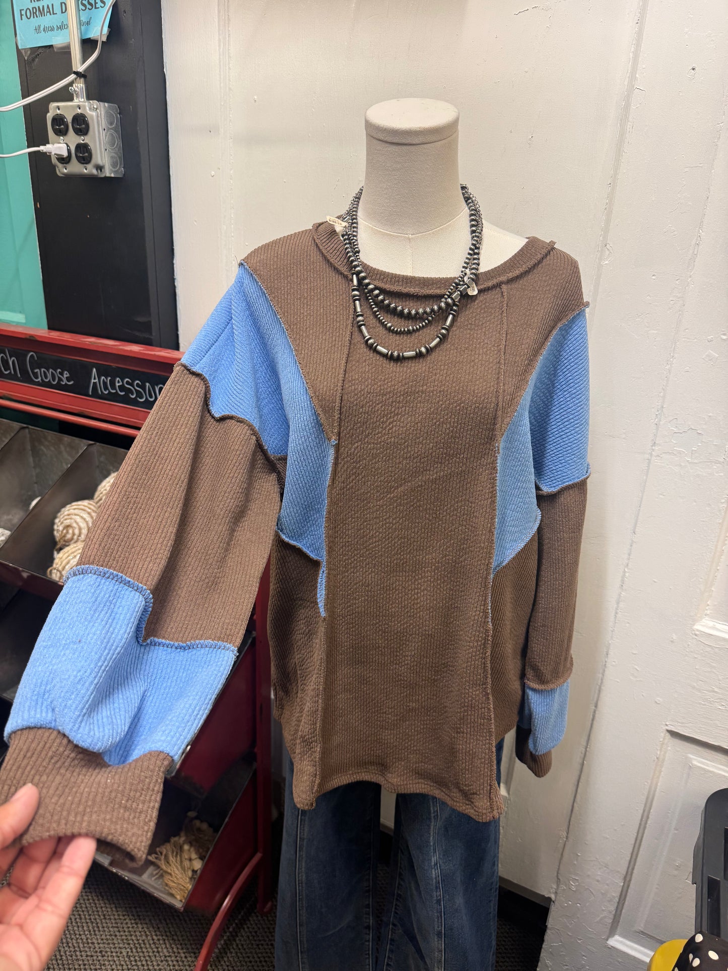 Mocha and Blue Colorblock Top