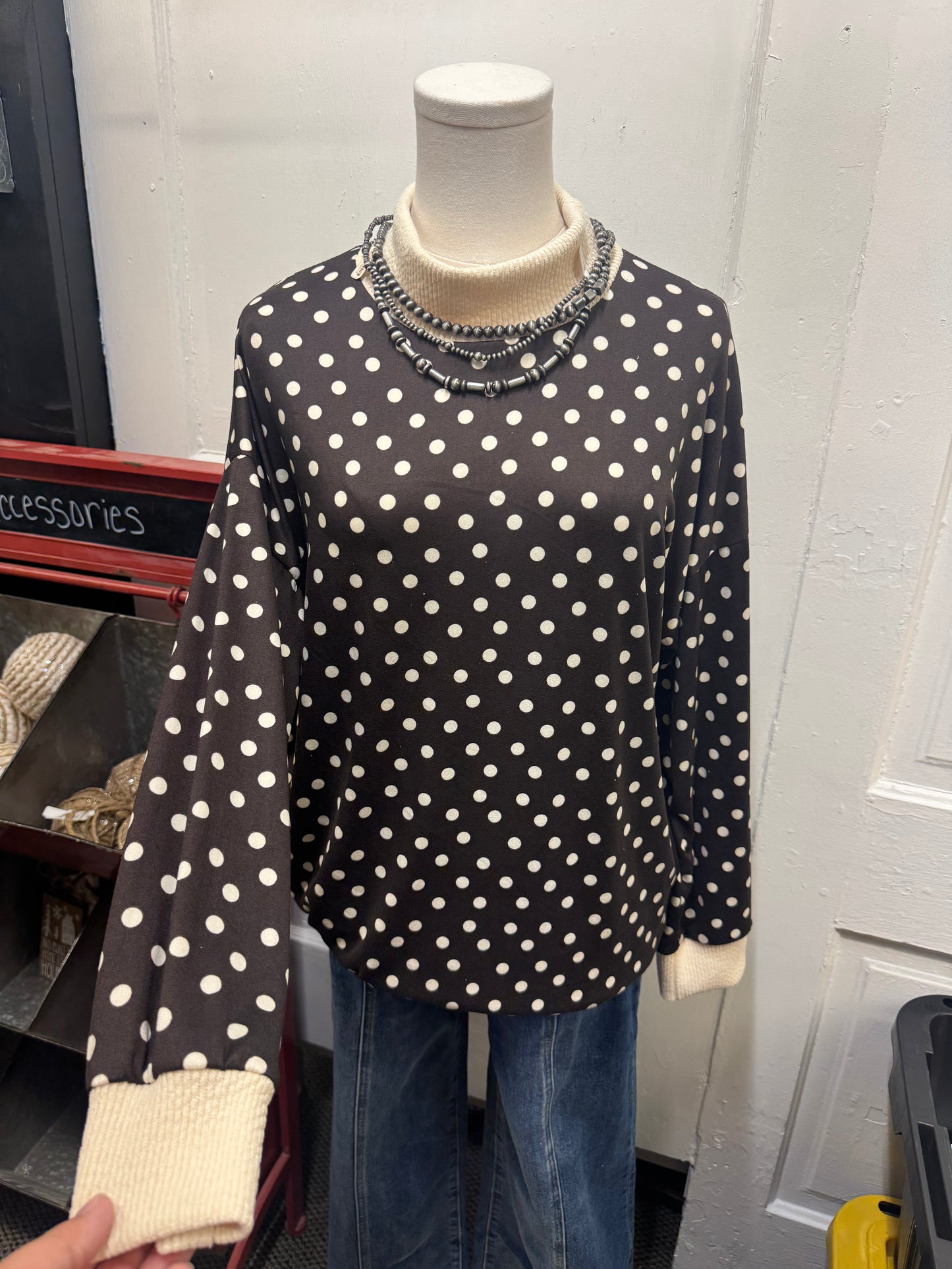 Brown Polka Dot Mock Neck