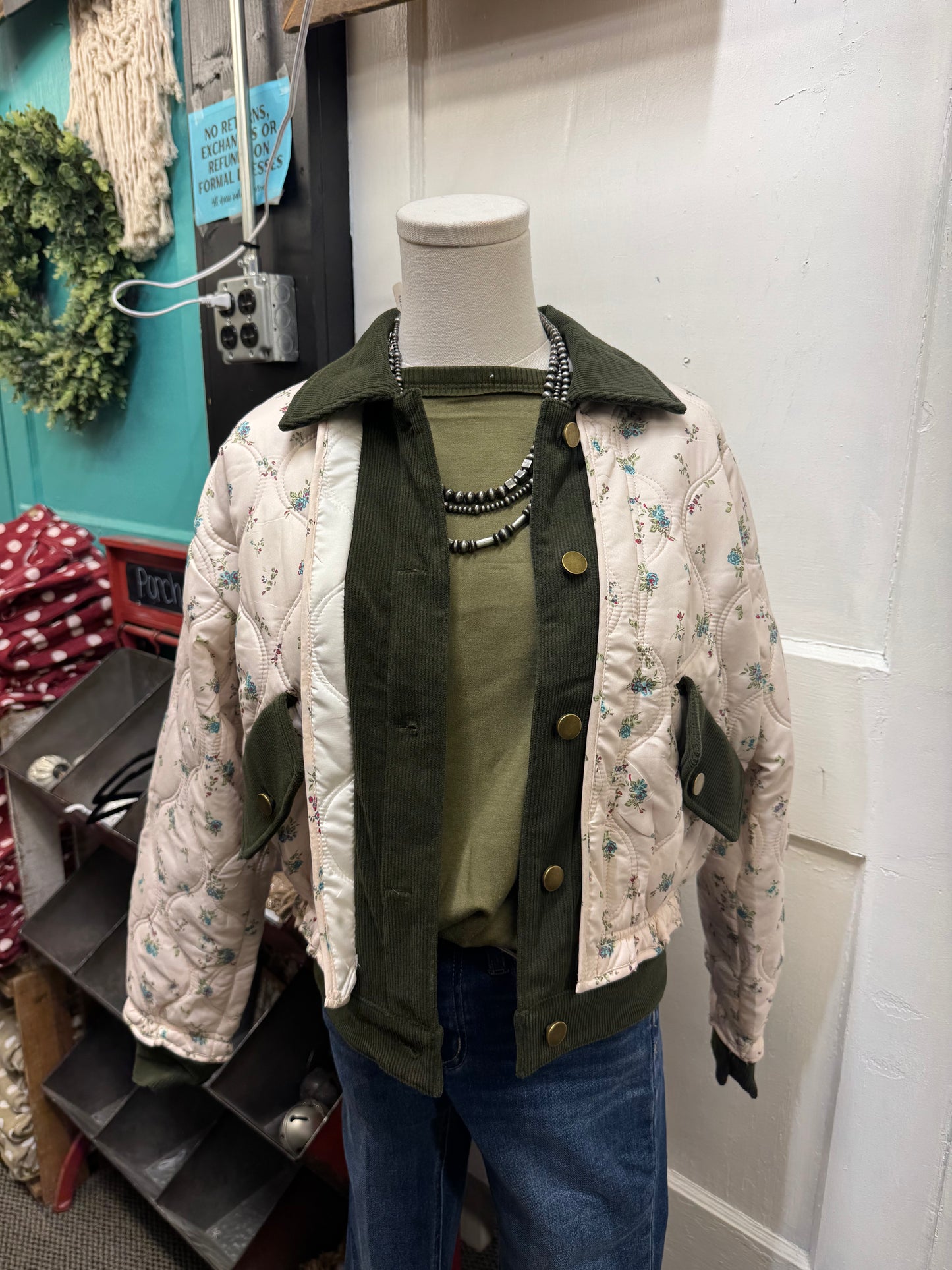Olive Corduroy and Floral Jacket