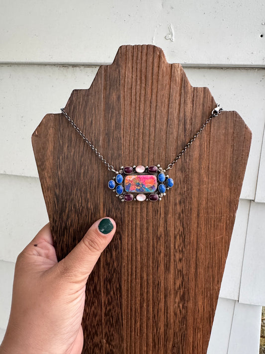 Multi Stone Cluster Necklace