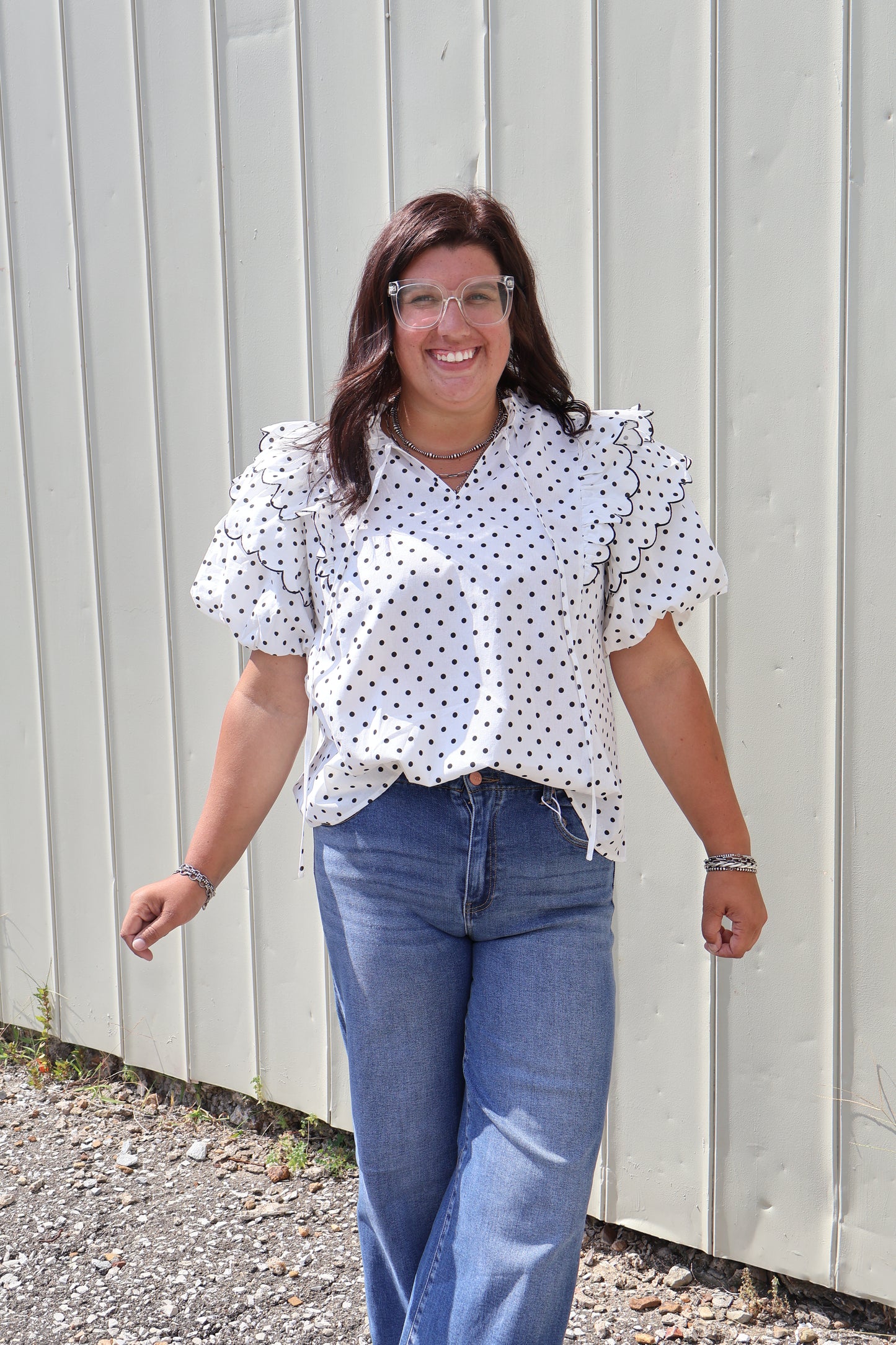 Dot Puff Sleeve Top