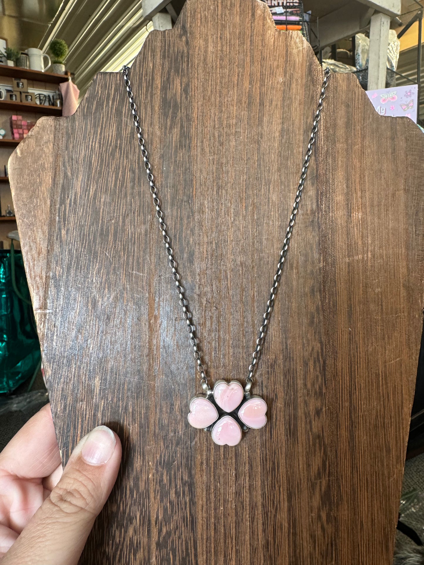 Pink conch 4 heart necklace
