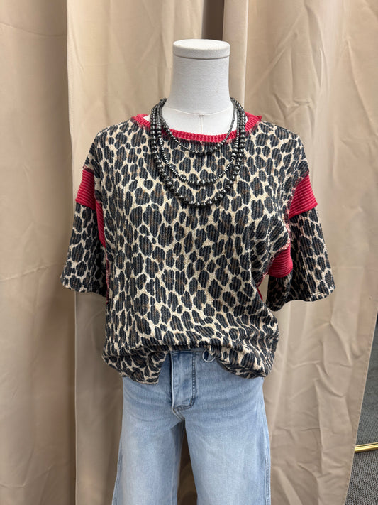 Cheetah and Red Ribbed Top