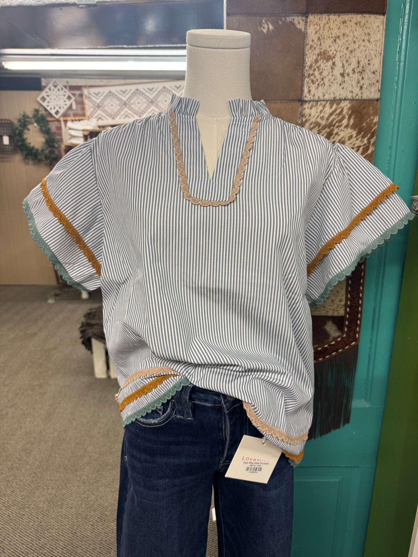 Navy Pinstriped Top