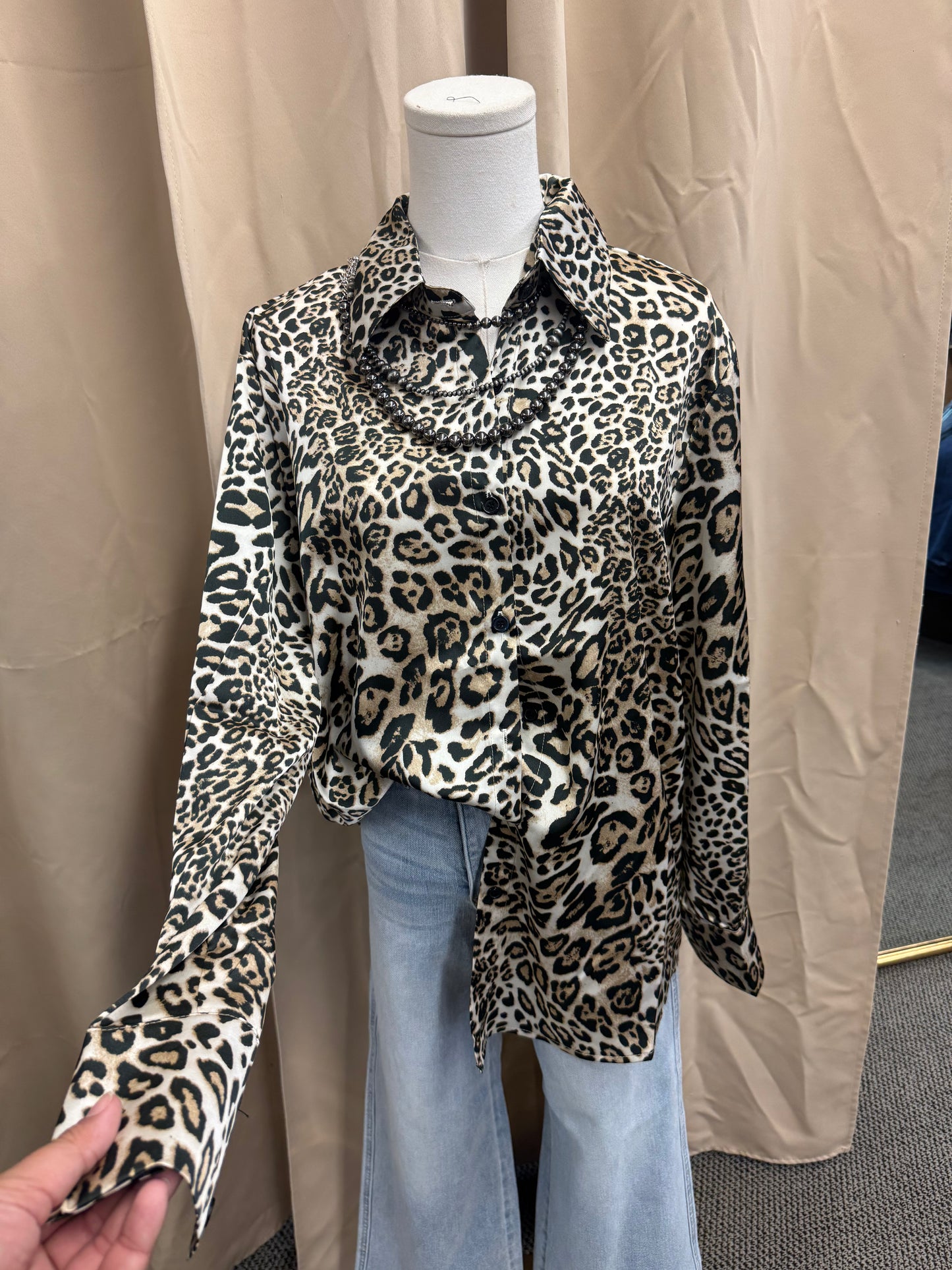 Satin Cheetah Button Up