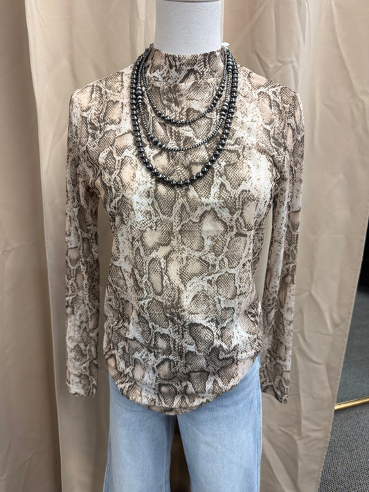 Snake Print Mesh Top