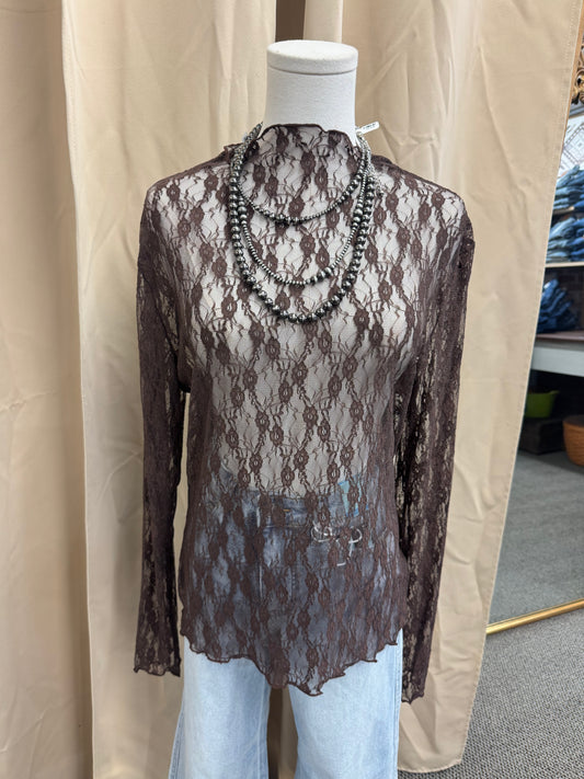 Brown Modern Lace Top