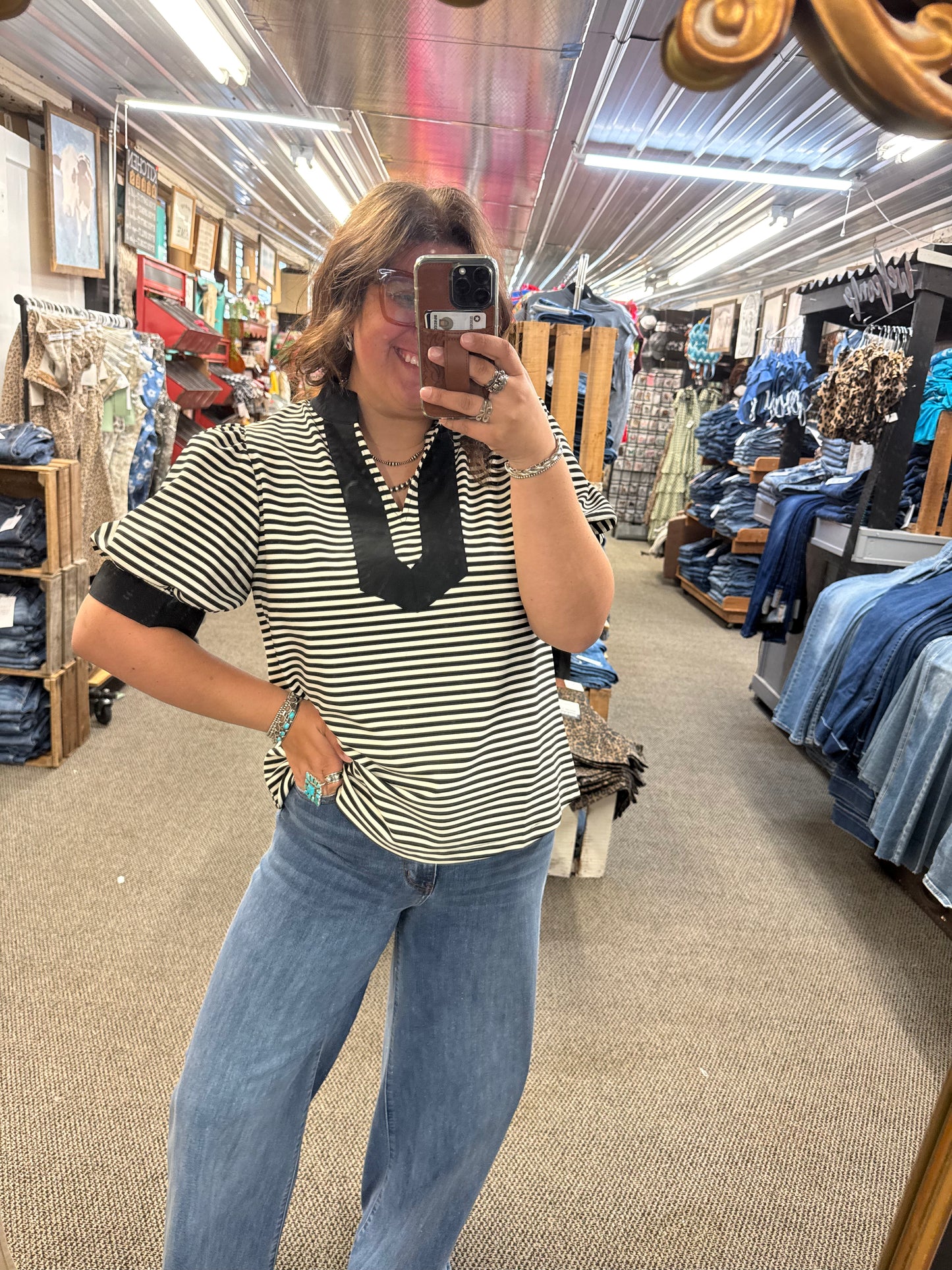 Black Striped Puff Sleeve